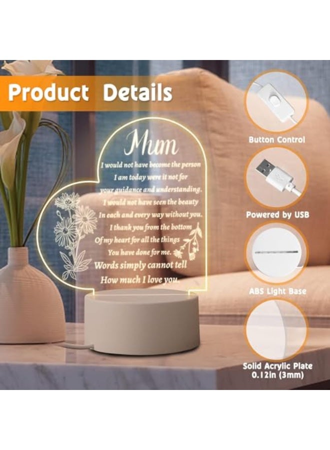 CLENEA Gifts for Mum from Daughter Son, Mum Birthday Gifts Night Light, Mum Gifts for Mother's Day, Birthday, Thanksgiving, Acrylic Night Lamp Gifts for Mum, Stepmom, Mum-heart - Image 5